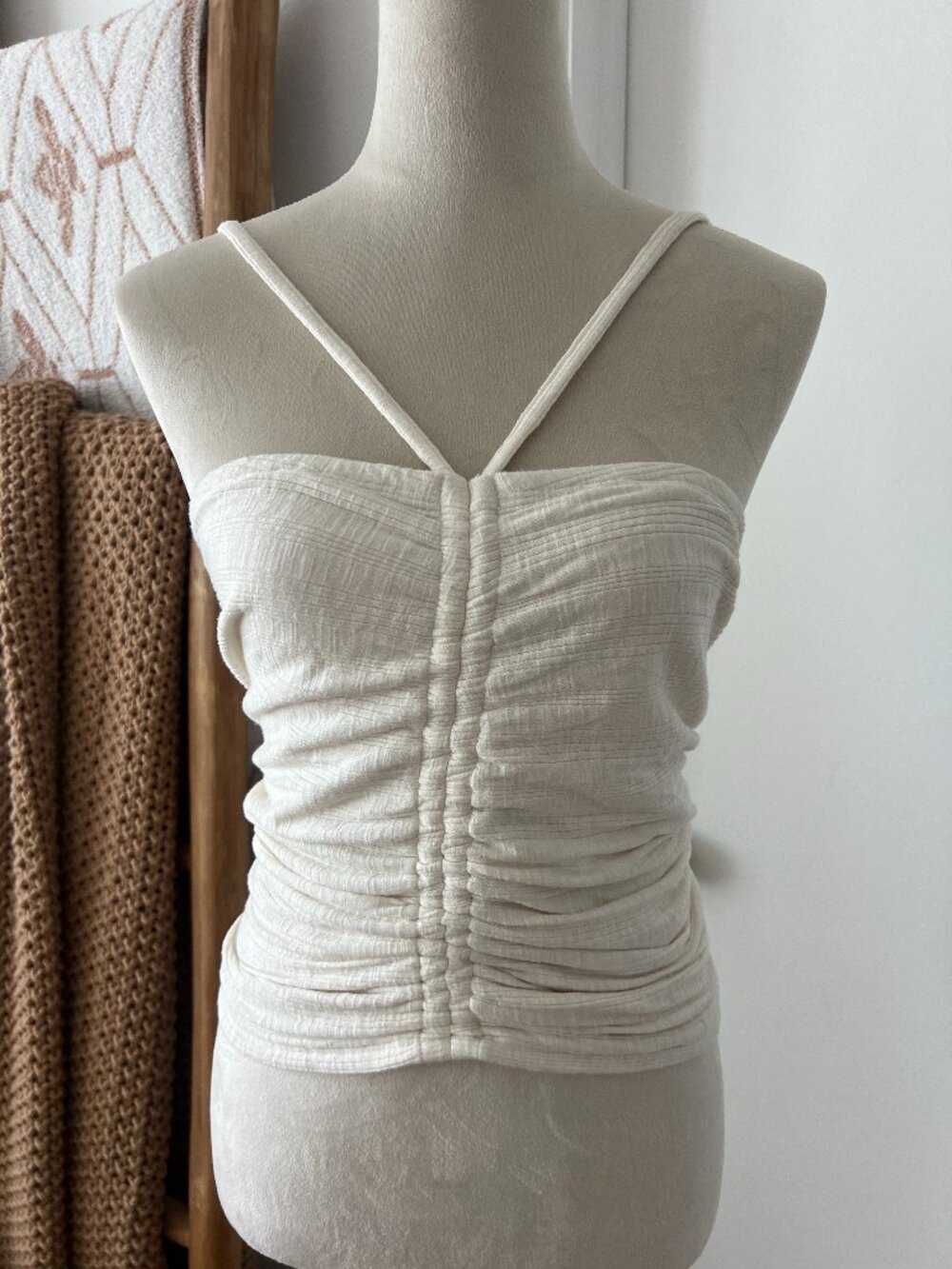 Pilcro Ruched Textured Cami Top Ivory Size S